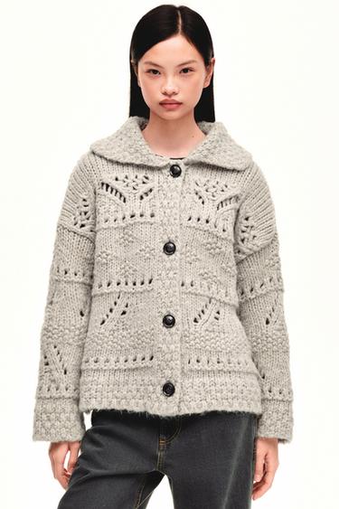 POINTELLE THICK KNIT CARDIGAN - Beige by Zara