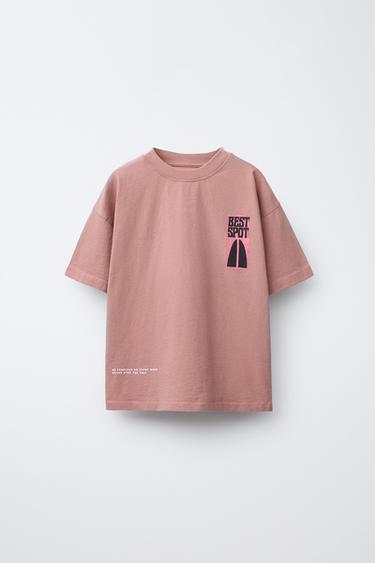 Zara SURF PRINT T-SHIRT - Pale pink