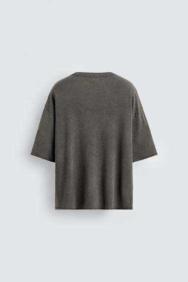 T-SHIRT EN MAILLE IMPRIMÉ LAVÉ - vert délavé de Zara - Image 8