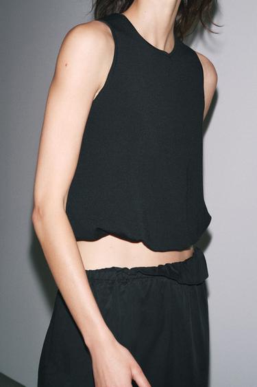 BALLOON HEM KNIT TOP - Black by Zara