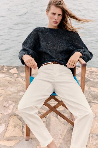Zara BRAIDED BELT CHINO PANTS - Ecru