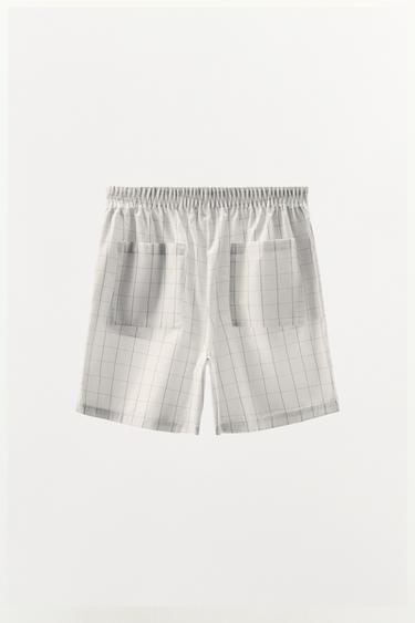 SHORT EN COTON À CARREAUX - Blanc / Noir de Zara - Image 3