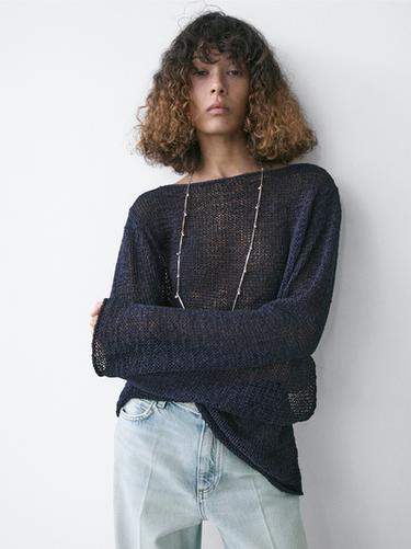 Zara Cotton blend knit boat neck sweater - 452