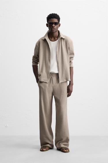TEXTURED CHECK RELAXED FIT TROUSERS - Brown / Taupe by Zara - Image 0