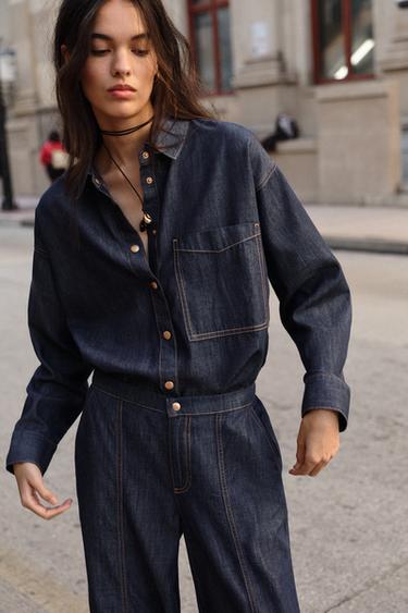 Zara Z1975 OVERSIZED DENIM SHIRT - Blue