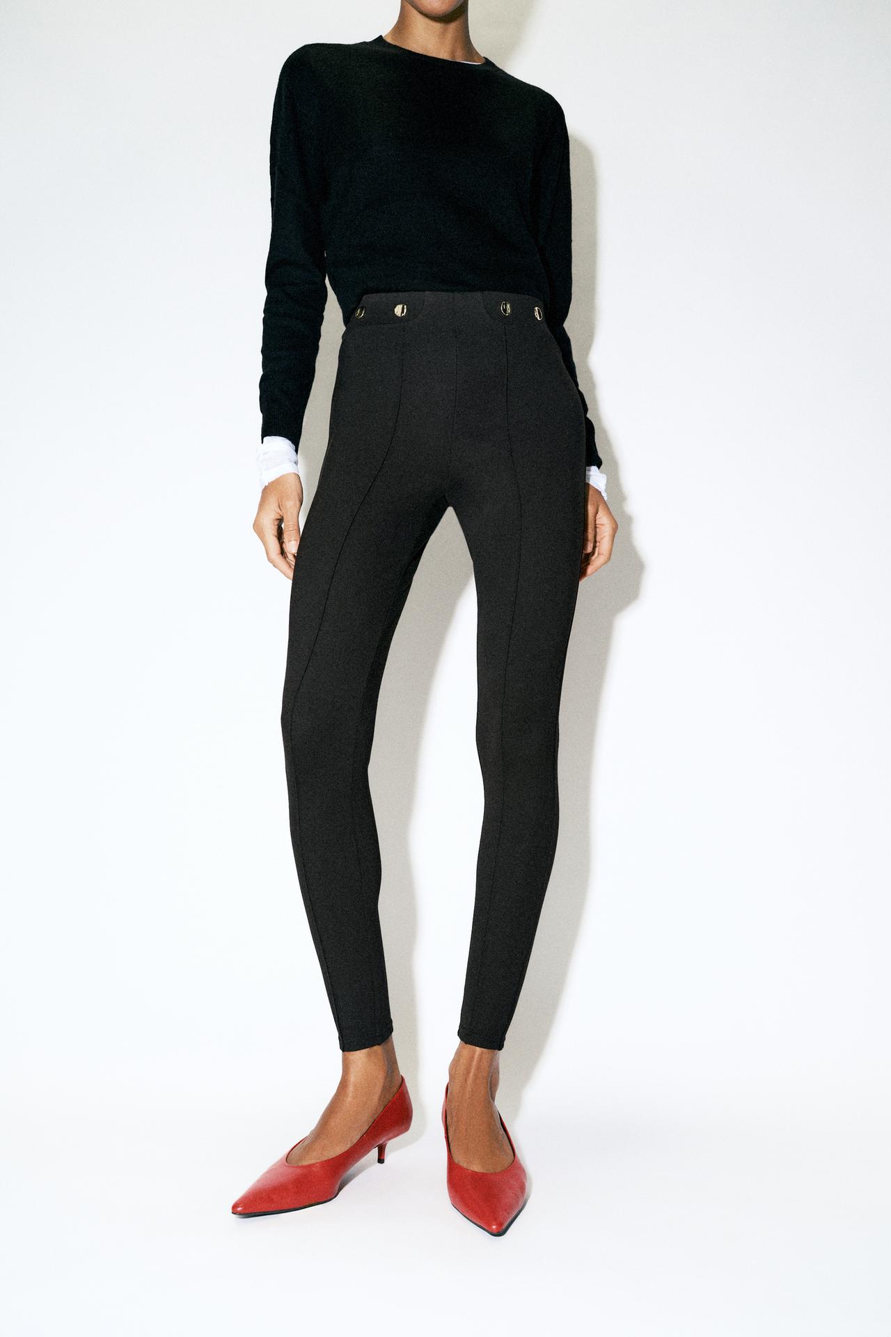 BUTTON LEGGINGS — Black