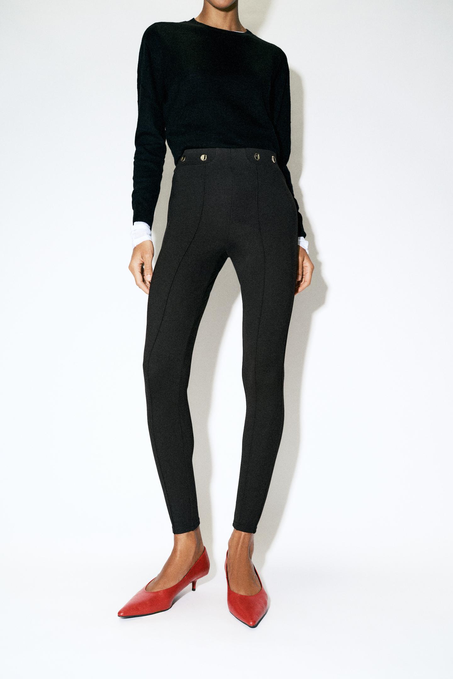 Женские леггинсы Zara Button, цвет: Чёрный — фото 2