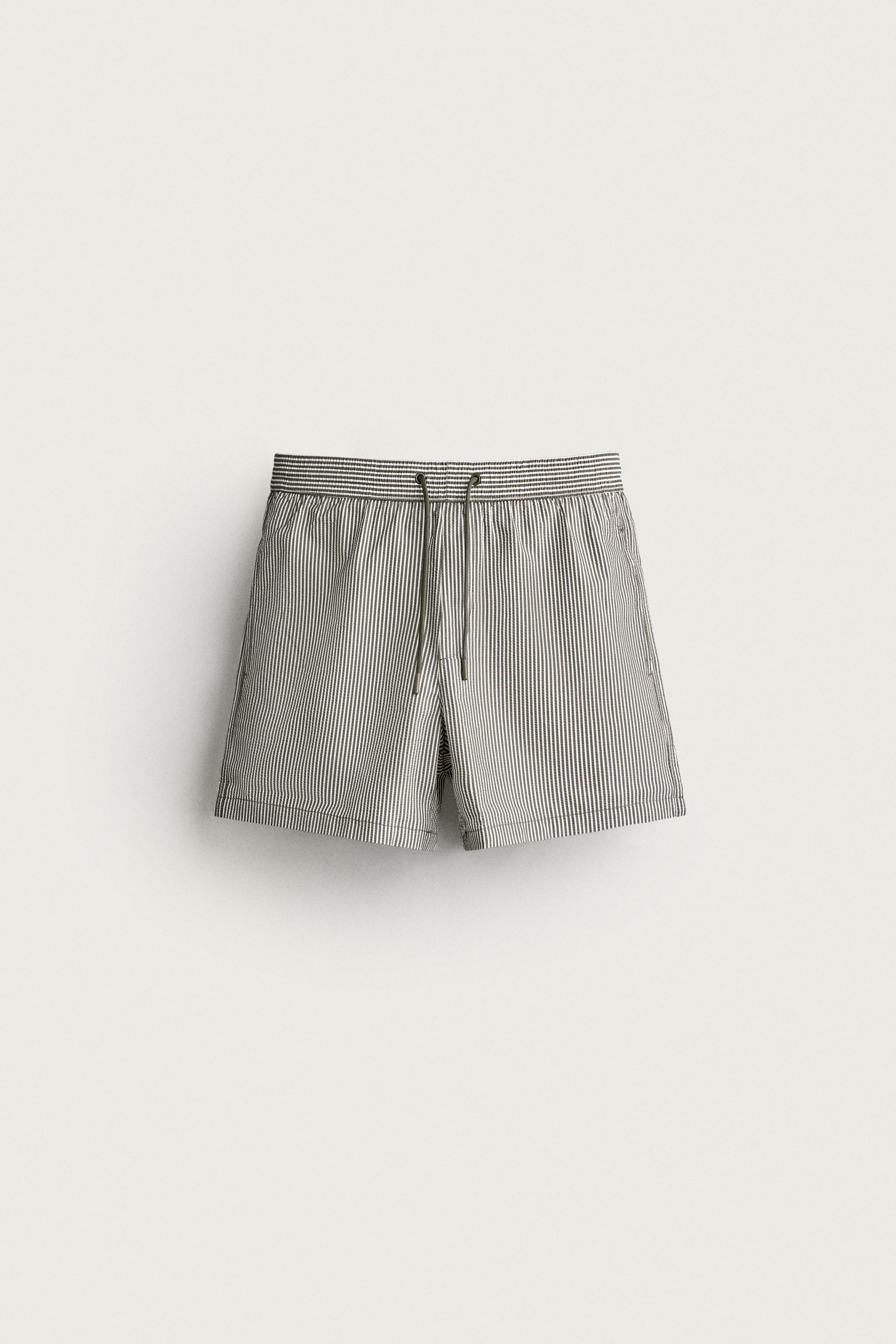 SEERSUCKER MID-LENGTH SWIMSUIT — Khaki