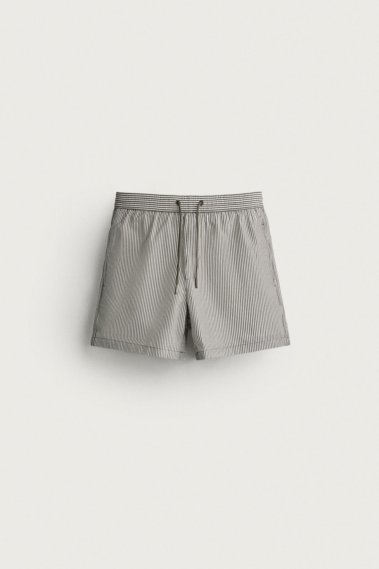 SEERSUCKER MID-LENGTH SWIMSUIT — Khaki