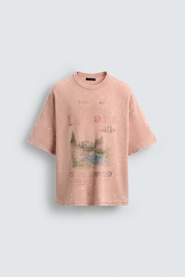 CAMISETA PUNTO ESTAMPADO LAVADO - Rosa de Zara