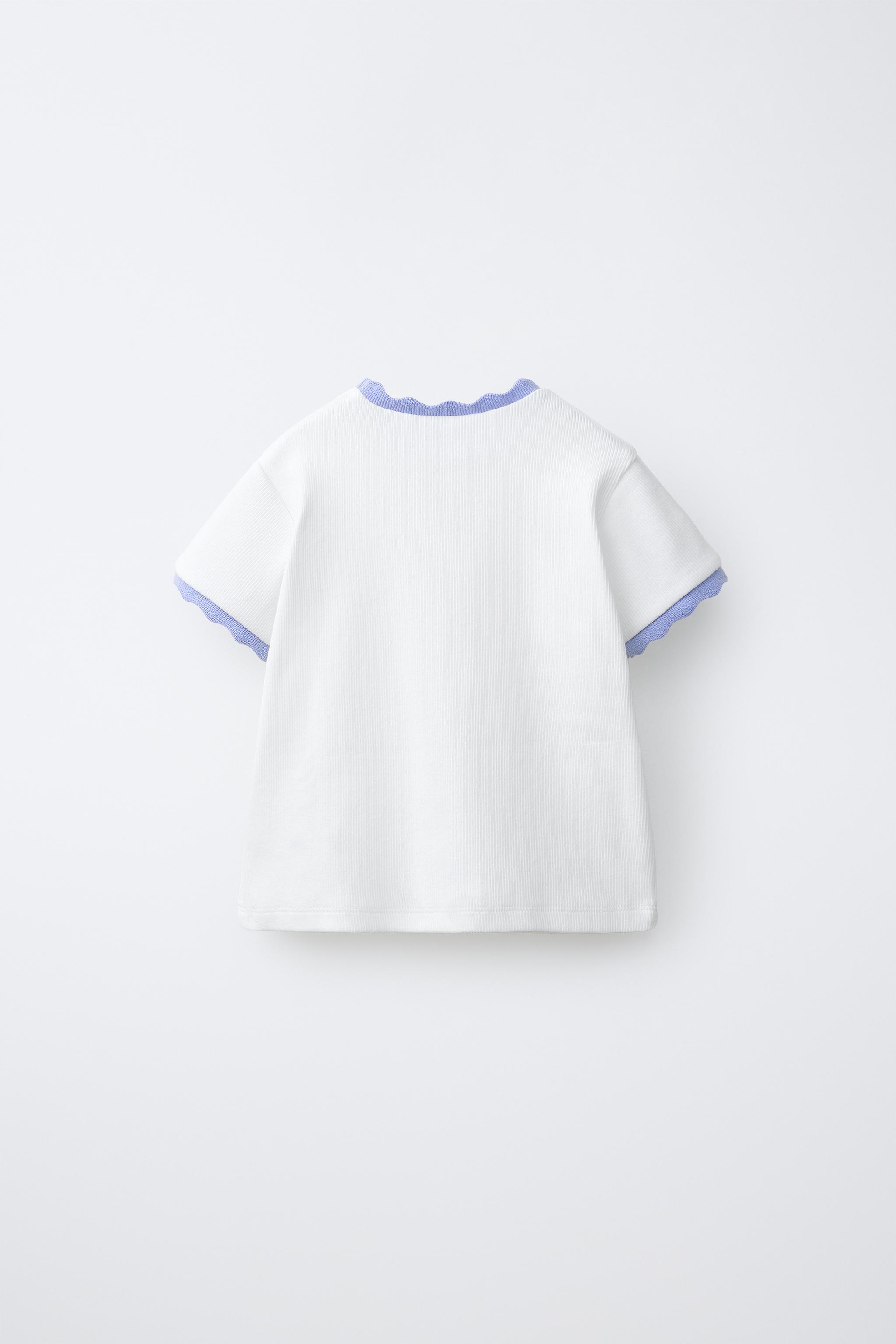 EMBROIDERED RIB T-SHIRT WITH CONTRAST PIPING