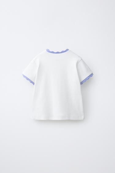 RIBBED T-SHIRT WITH CONTRAST TRIMS AND EMBROIDERY - Lavender by Zara - Image 1