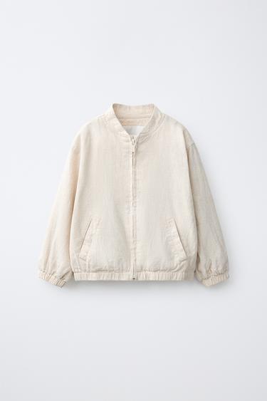 LINEN COTTON BOMBER JACKET - Light beige by Zara - Image 0