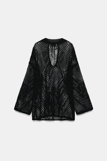 PULL EN MAILLE AJOURÉE - Noir de Zara - Image 8