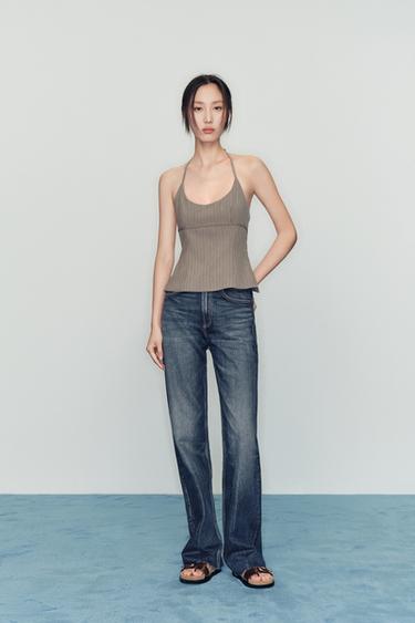 PINSTRIPE HALTER TOP - Dark grey by Zara - Image 0