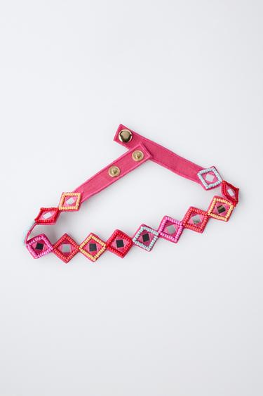 BEADED & MIRROR CHOKER - Fuchsia by Zara - Image 2