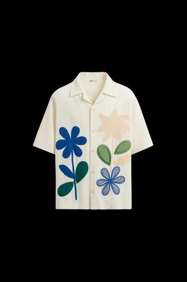 CAMISA PARCHES CONTRASTE - Blanco roto de Zara - Imagen 0