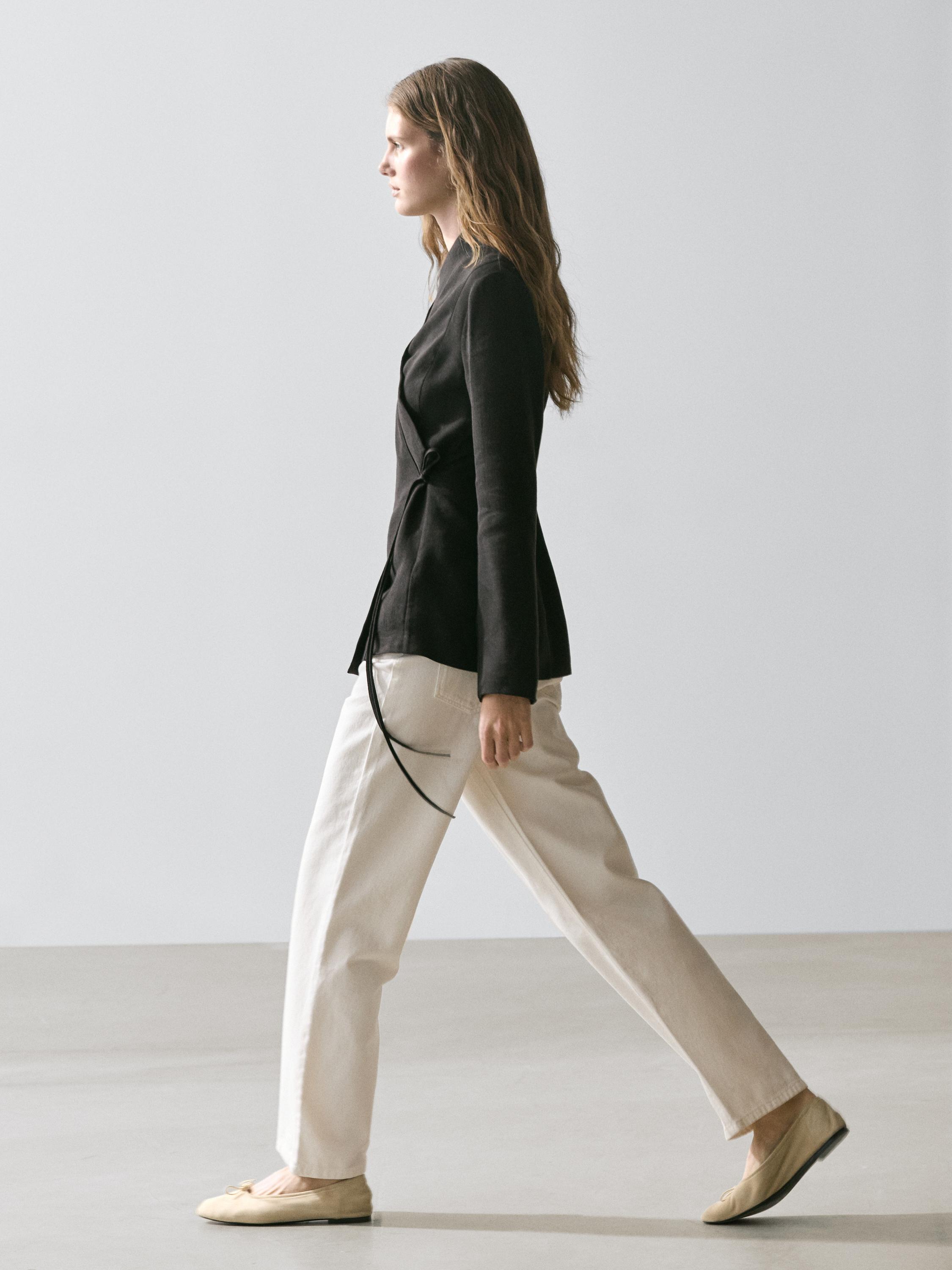 Fitted linen blend kimono