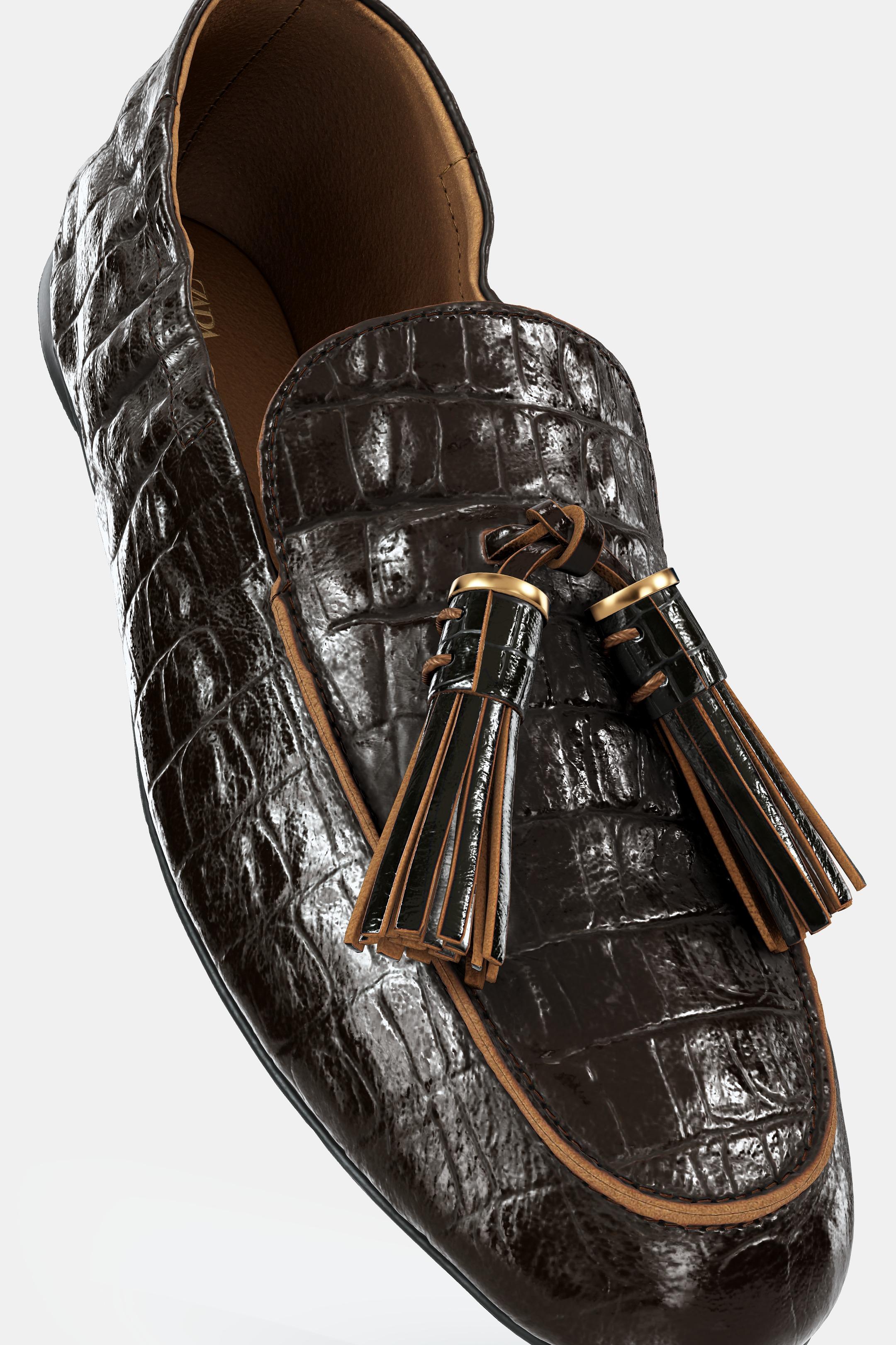 Zara EMBOSSED LEATHER LOAFERS - Brown