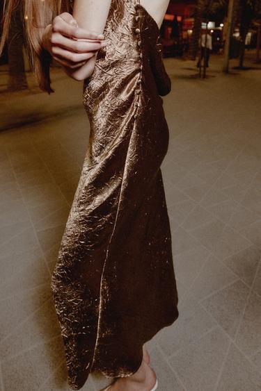 ROBE MI-LONGUE STYLE LINGERIE - Marron de Zara - Image 4