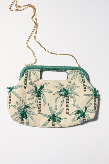 Zara BEADED DETAIL CLUTCH - Ecru