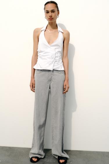 TOP GABARDINE HALTER - Blanc de Zara
