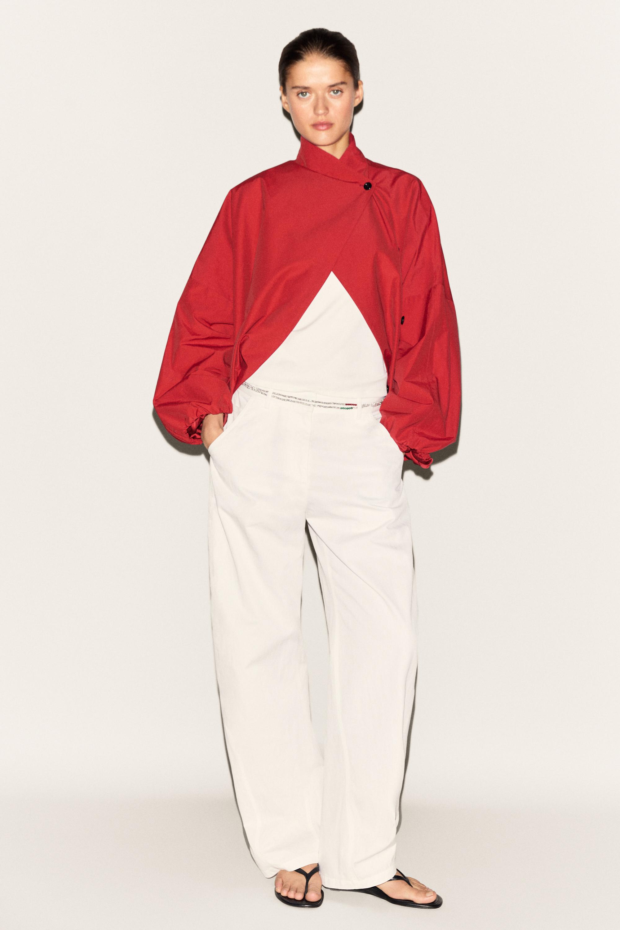 Technical bomber jacket with side button — Intense red