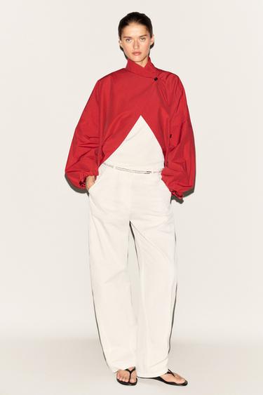 Zara Cotton blend technical jacket with side button - Intense red - Image 0