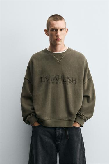 Zara COMBINED EMBROIDERY SWEATSHIRT - Mid-green