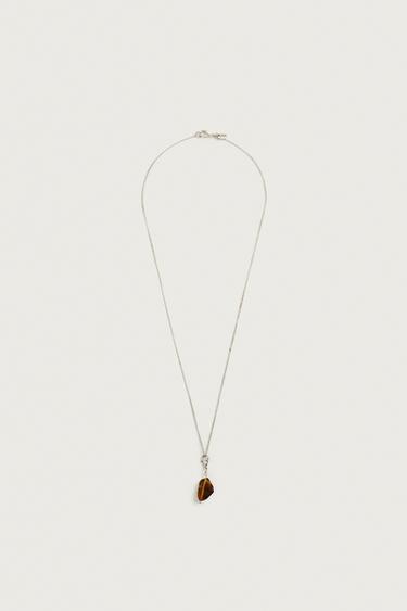 METAL LINK AND STONE NECKLACE — Silver 1