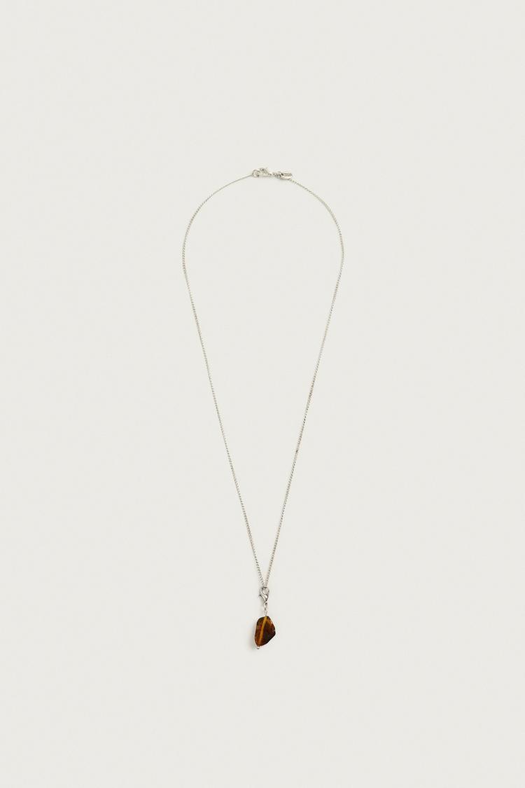 METAL LINK AND STONE NECKLACE — Silver