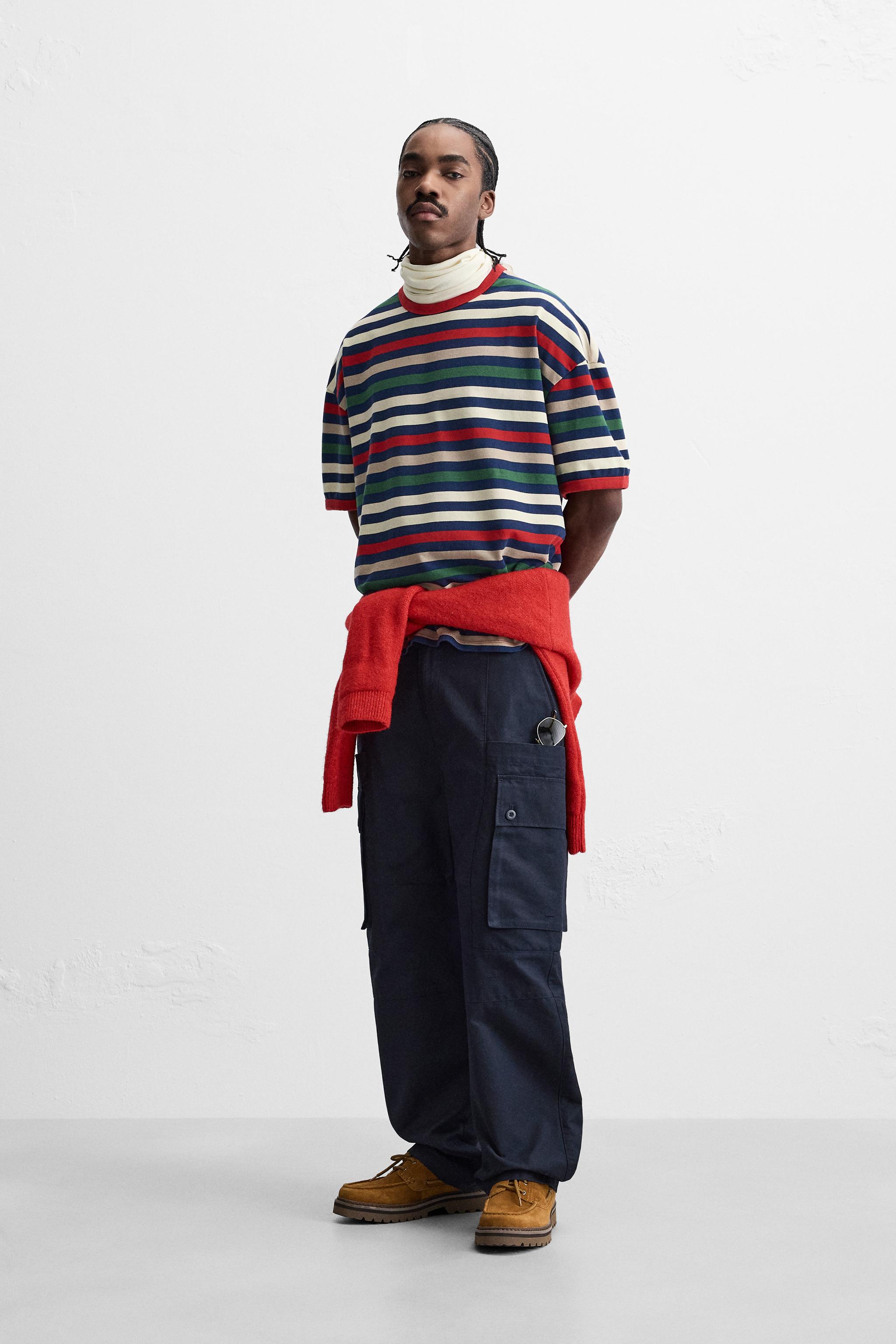 STRIPED JACQUARD T-SHIRT - striped | ZARA Australia