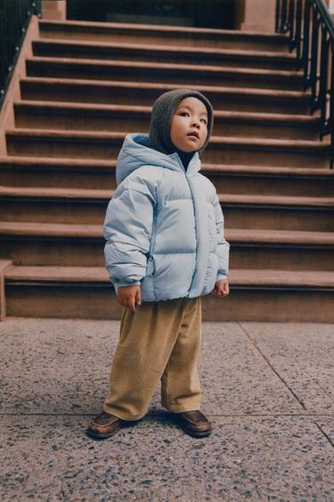 Zara WATER REPELLENT FEATHER AND DOWN PUFFER COAT - Light blue