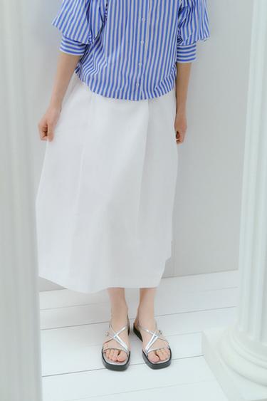 플리츠 미디 스커트 - Zara 화이트