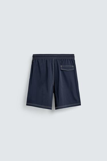 LONG SWIMMING TRUNKS WITH CONTRAST TOPSTITCHING - Navy blue by Zara - Image 7