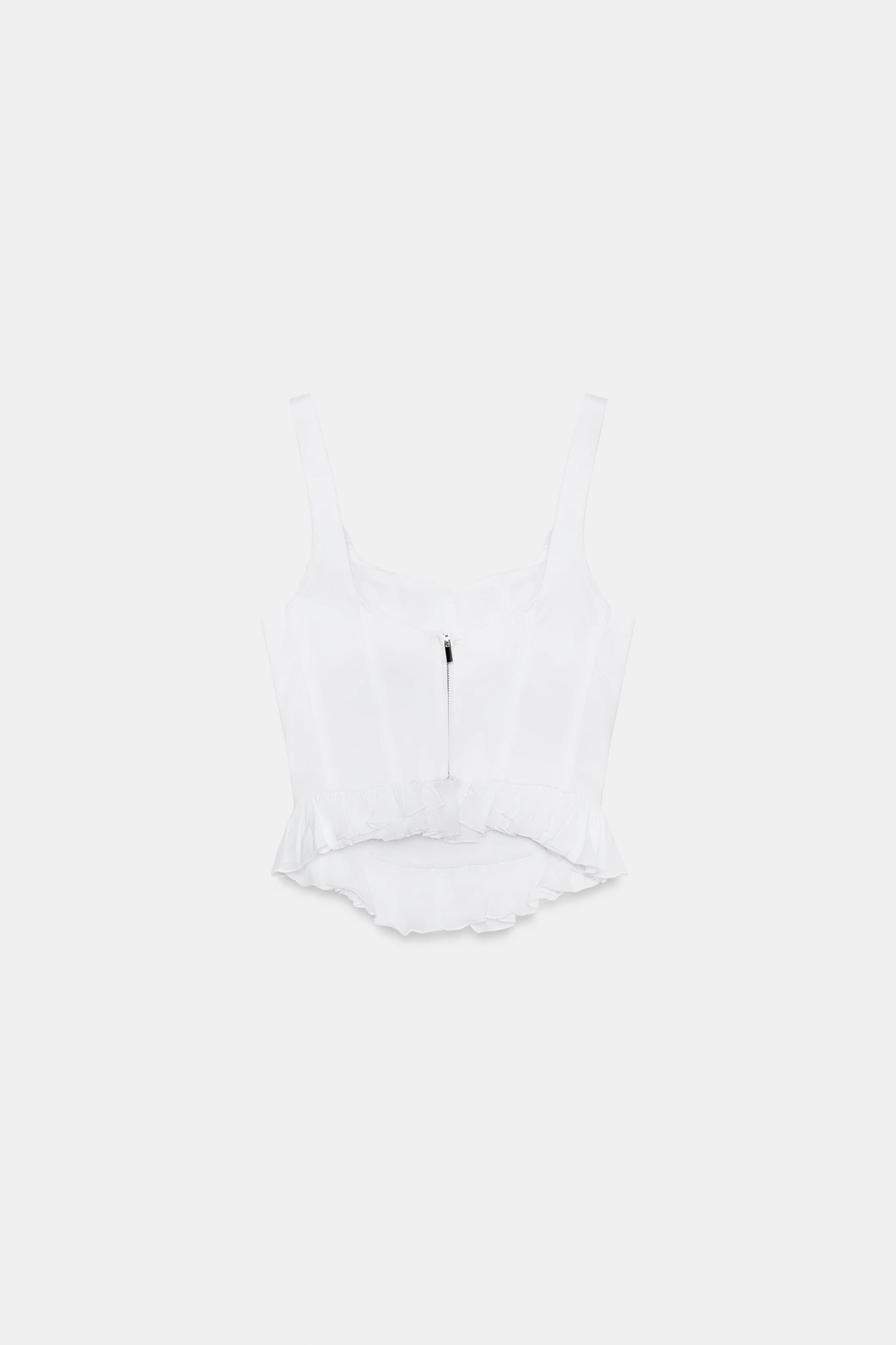 完売品 ZARA フリル付きバーレスクトップ フリル付きバーレスクトップ - ホワイト | ZARA Japan / 日本