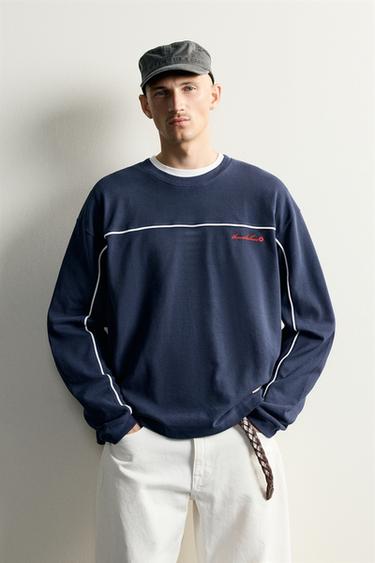 CONTRAST EMBROIDERED PIQUÉ SWEATSHIRT — navy 2