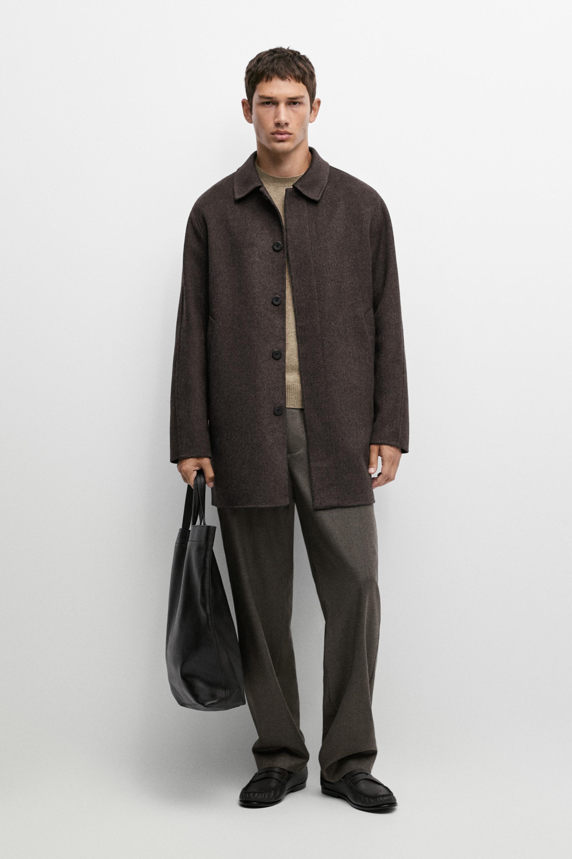 Short suede double-weave wool-blend coat