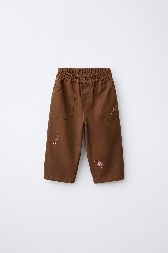 PANTALÓN BAGGY ARDILLAS BORDADAS - Marrón de Zara - Imagen 0