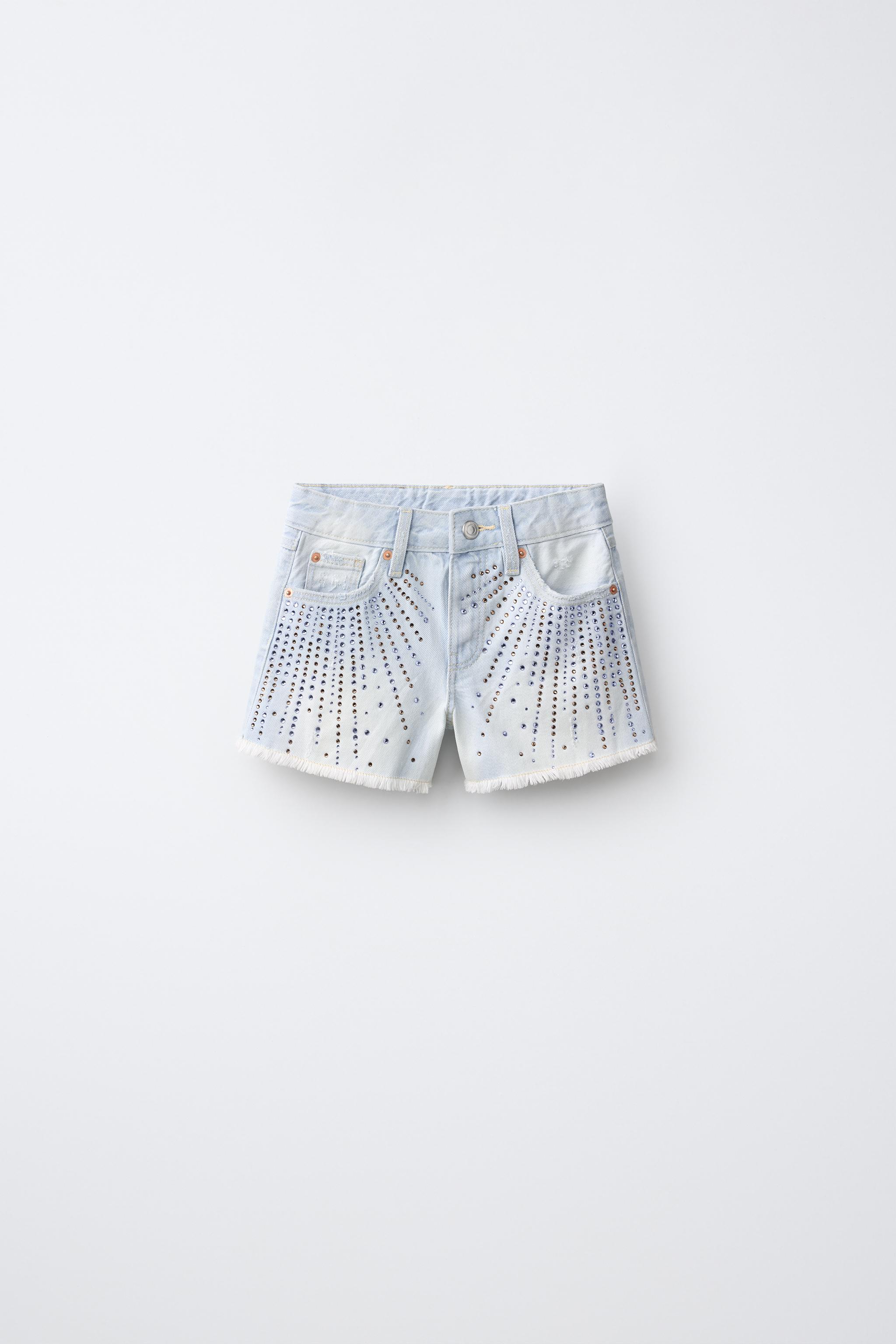 ラインストーン付きデニムバミューダパンツ - ブルー | ZARA Japan / 日本