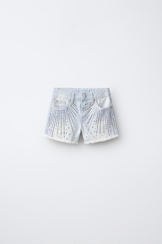 RHINESTONE DENIM BERMUDA SHORTS - Blue by Zara - Image 0