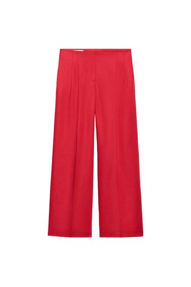 LINEN BLEND STRAIGHT-LEG TROUSERS - Red by Zara