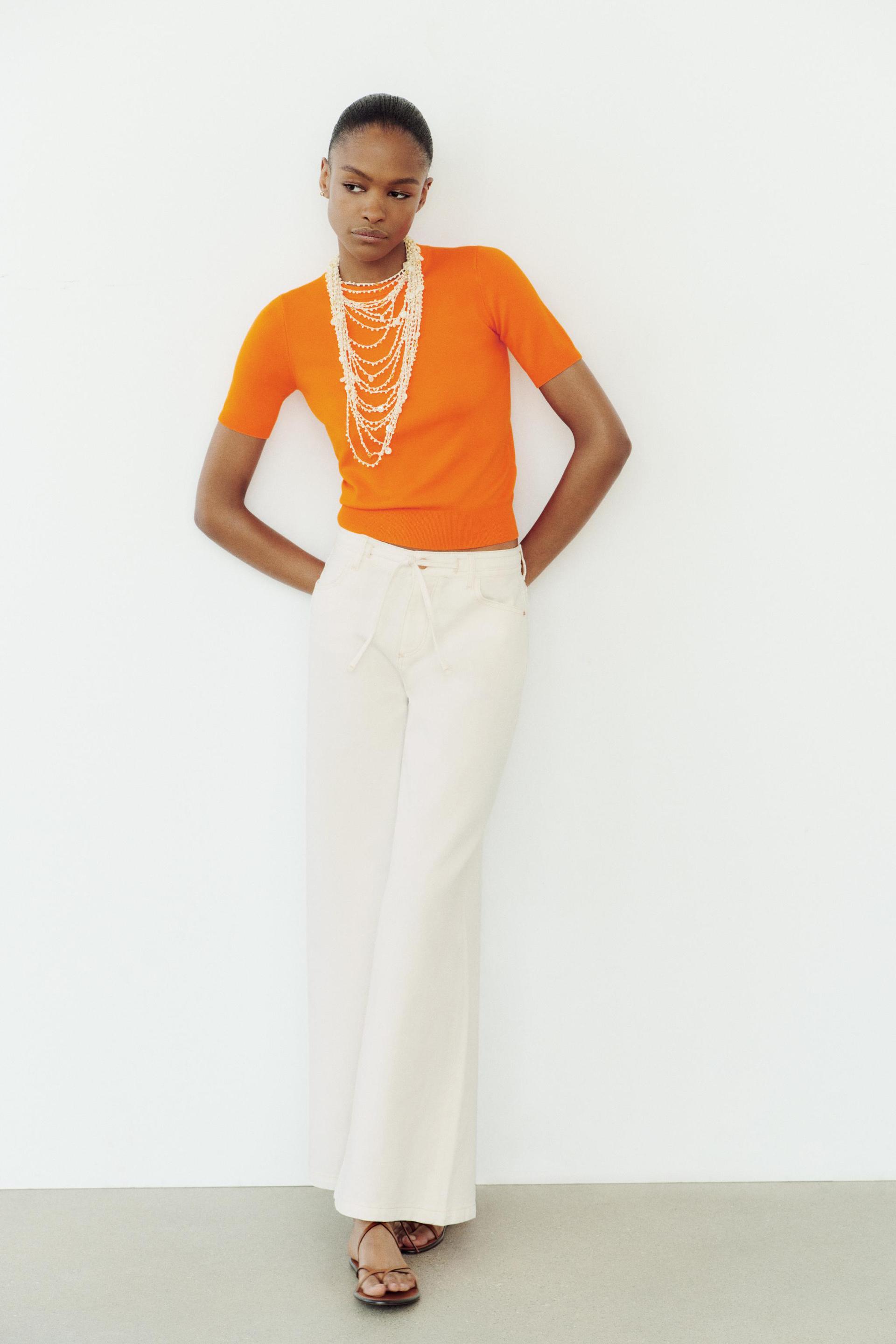 BASIC PLAIN KNIT TOP WITH SHORT SLEEVES - Orange | ZARA United Kingdom