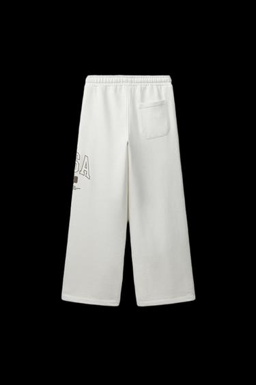 Zara WIDE LEG PLUSH JOGGING PANTS - Ecru
