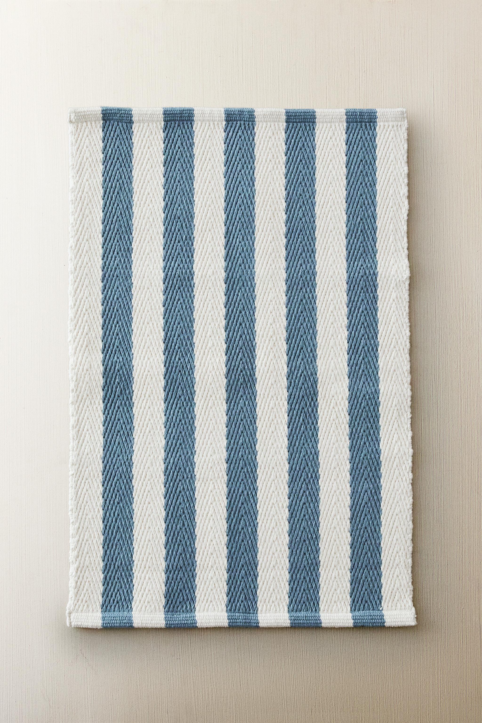 STRIPED BATH MAT — Mid-blue
