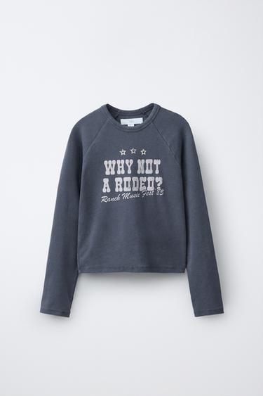 Zara TEXT PRINT T-SHIRT - Anthracite grey