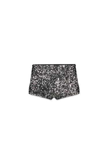 Zara MINI SEQUIN SHORTS - Silver