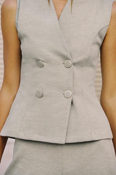 TWILL BUTTONED WAISTCOAT - Stone by Zara - Image 1