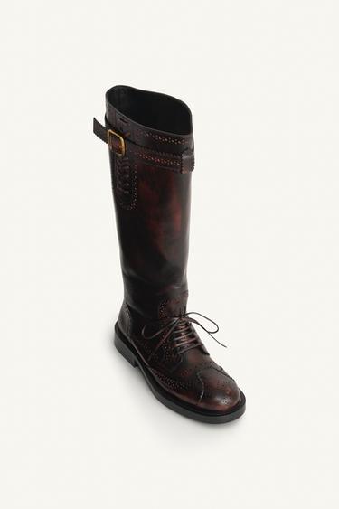 BOTTES EN CUIR À PERFORATIONS ÉDITION LIMITÉE - Marron de Zara - Image 7