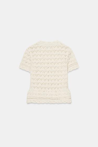 POINTELLE SHORT SLEEVE CARDIGAN - Ecru by Zara - Image 7